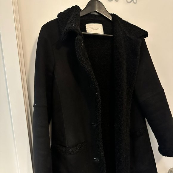 Black Zara Sherpa Lined Coat - Picture 1 of 4